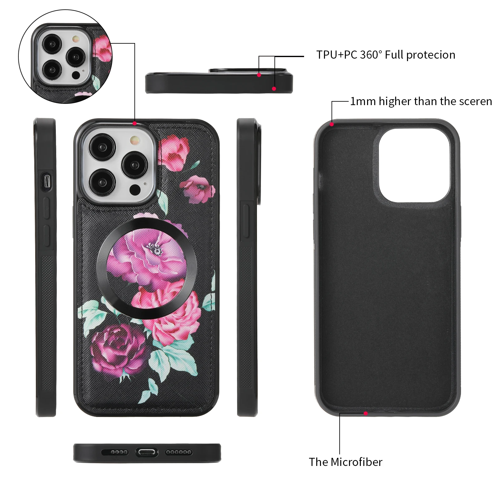 Zipper Detachable Magnetic Leather Wallet Case with MagSafe Charging Capability