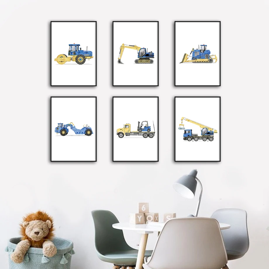 

Transportation Excavator Electric Plug-in Crane Wall Art Prints Canvas Painting Nordic Poster Wall Pictures Living Room Decor