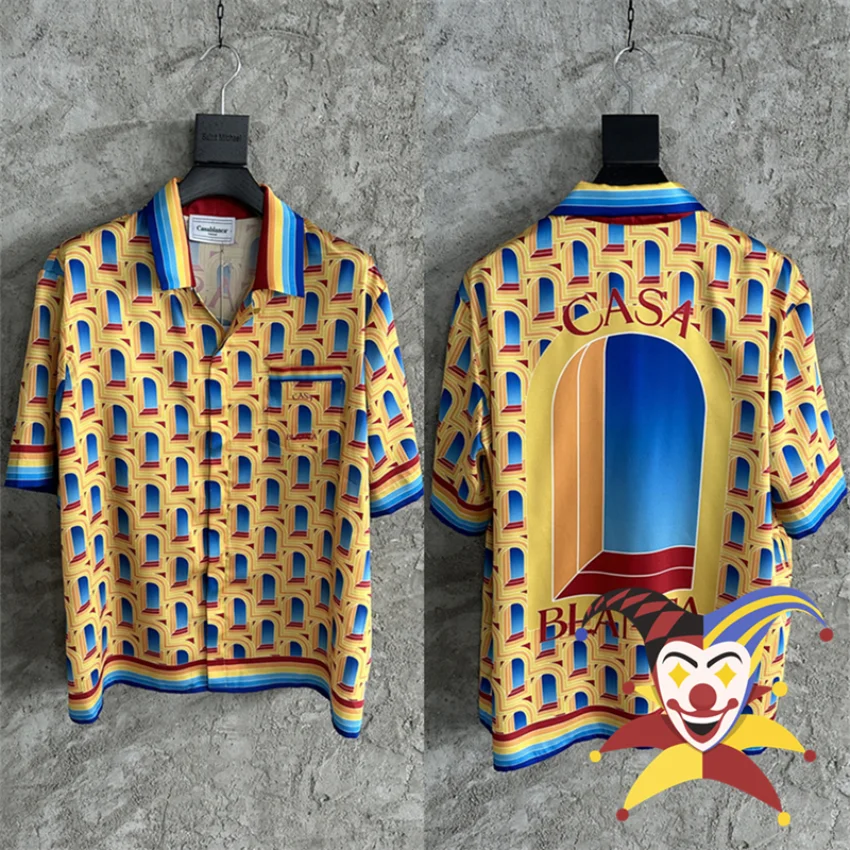 

2023ss Yellow Casablanca Flowers Shirt Men Women Hawaii Beach Silk Shirts