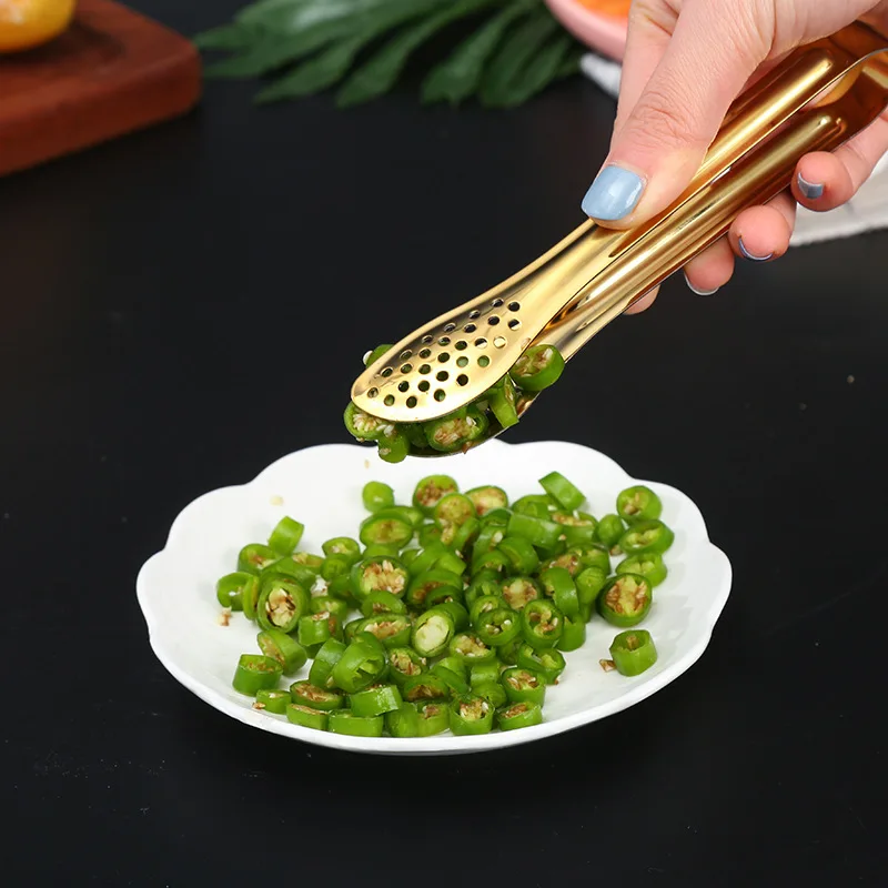 Dropshipping Stainless Steel Non-stick BBQ Tongs Smart Pastry Grill Meat Kitchen Clip Accessories Cooking Clamp Gold/Silver food tongs