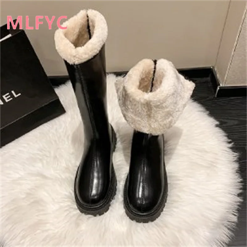 Thickened long boots for women in winter new fashion plush back zippered riding boots for ankle boots for women