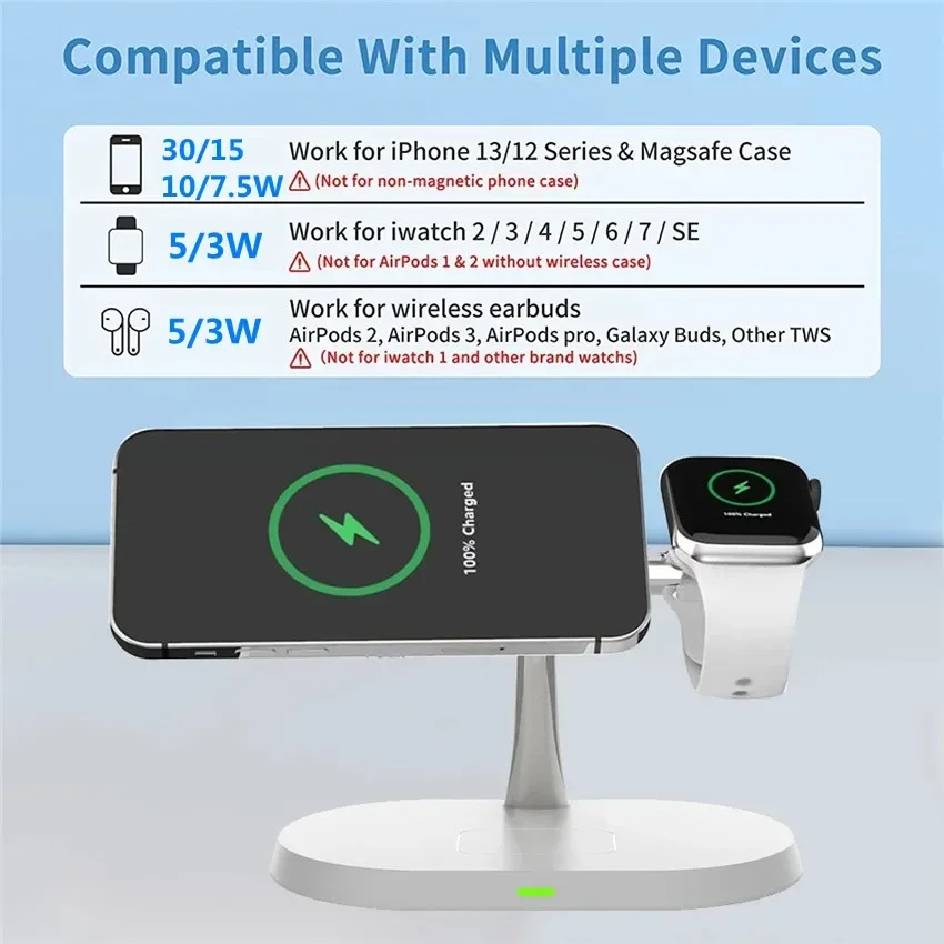 3 in 1 30W Magnetic Wireless Charger Stand  For iPhone 15 14 13 12 Pro Max Airpods Apple Watch 8 7 Fast Charging Station
