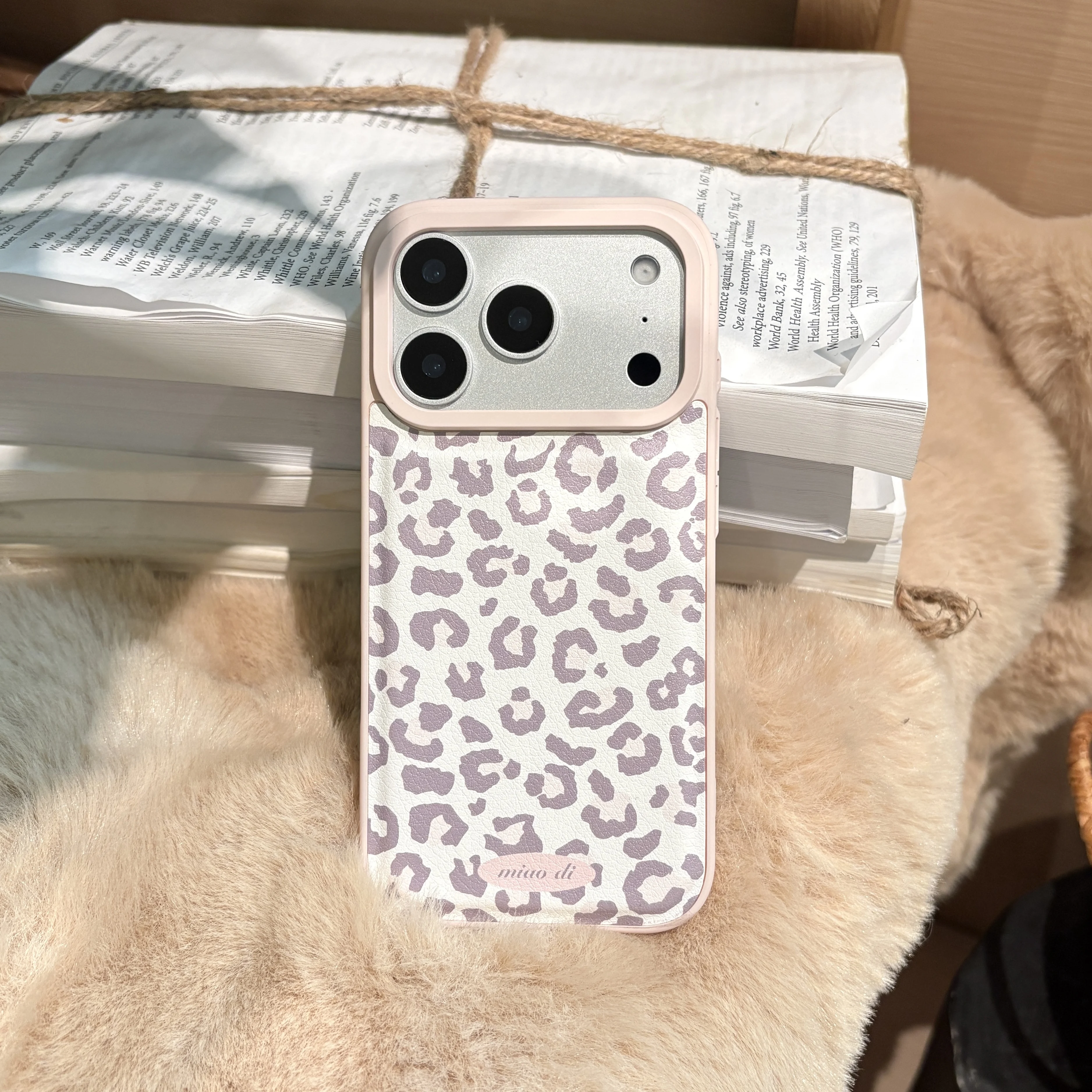 Lovely Pink Leopard Print Faux Leather Matte Protective Phone Case