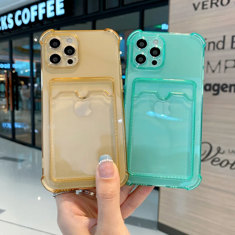Transparent Shockproof Soft Bumper Phone Case with Clear Card Holder