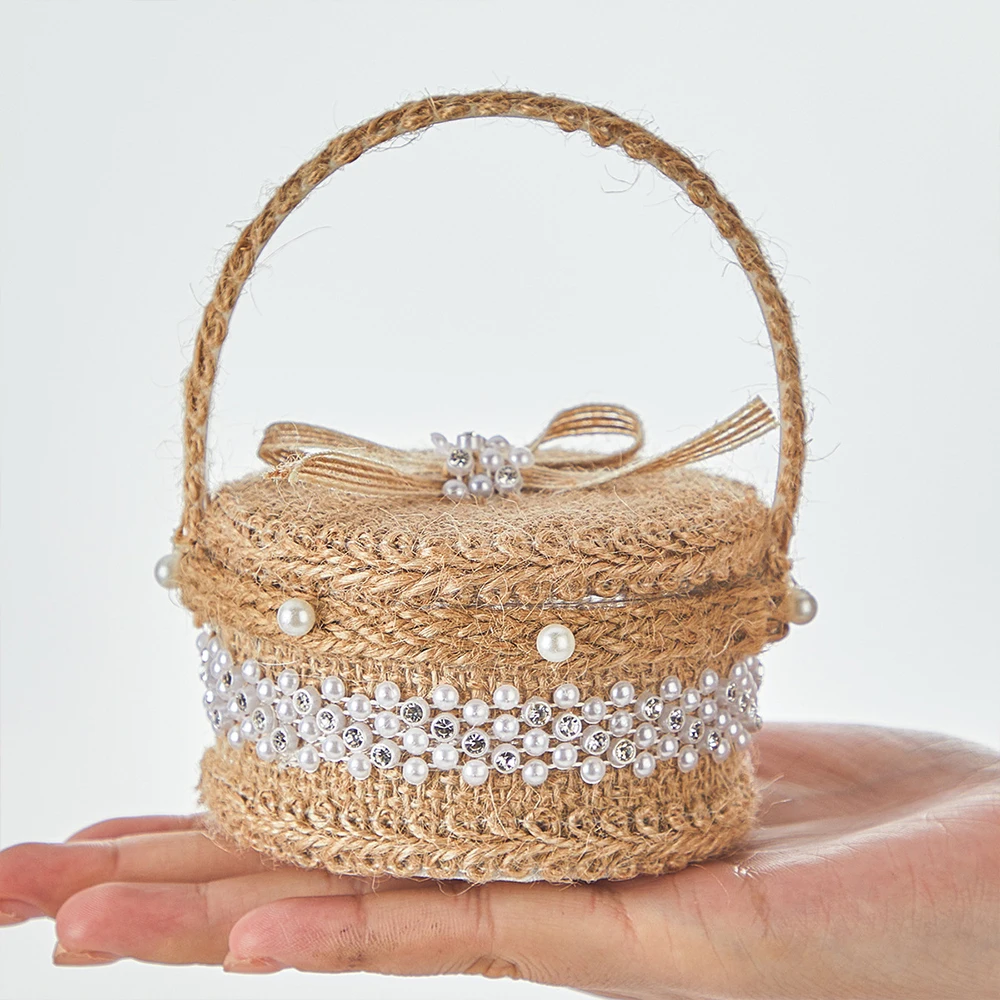Vintage Herzförmige Jute-Spitzen-Ringbox Kissen für Hochzeiten, Rustikale Schmuck-Aufbewahrungsbox, Braut-Antrags-Ringhalter – Detail 10