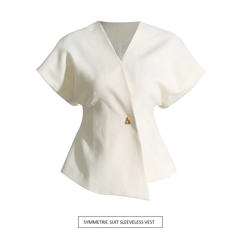 2024 New Waist Slimming Asymmetrical Suit Dropped Shoulder Sleeve Vest Commuting Style Shirt Tops for Women