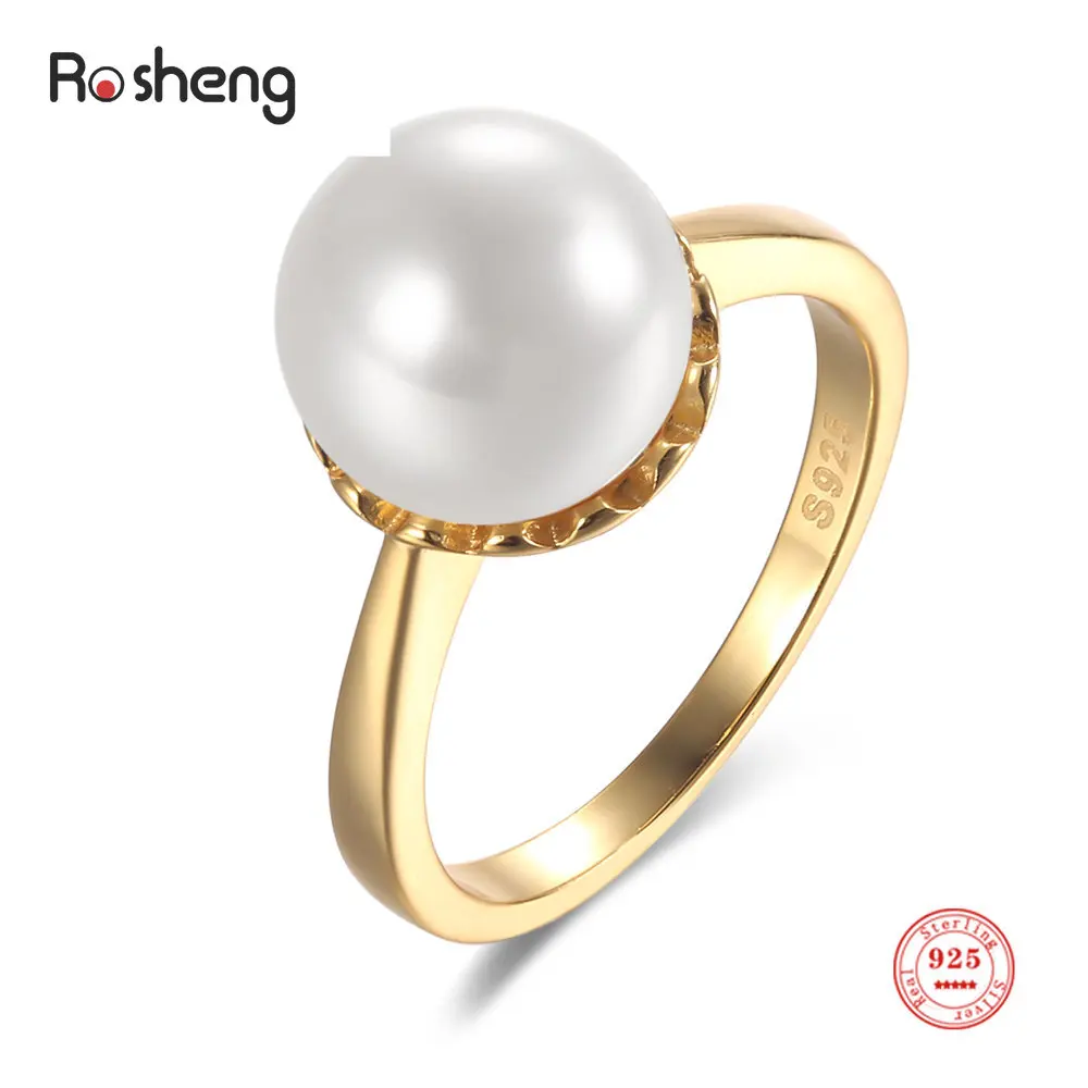 

925 Sterling Silver Vintage 10mm Pearl Finger-ring for Women Couple Elegant Lady's Ring Anniversary Gift Wholesale Jewelry