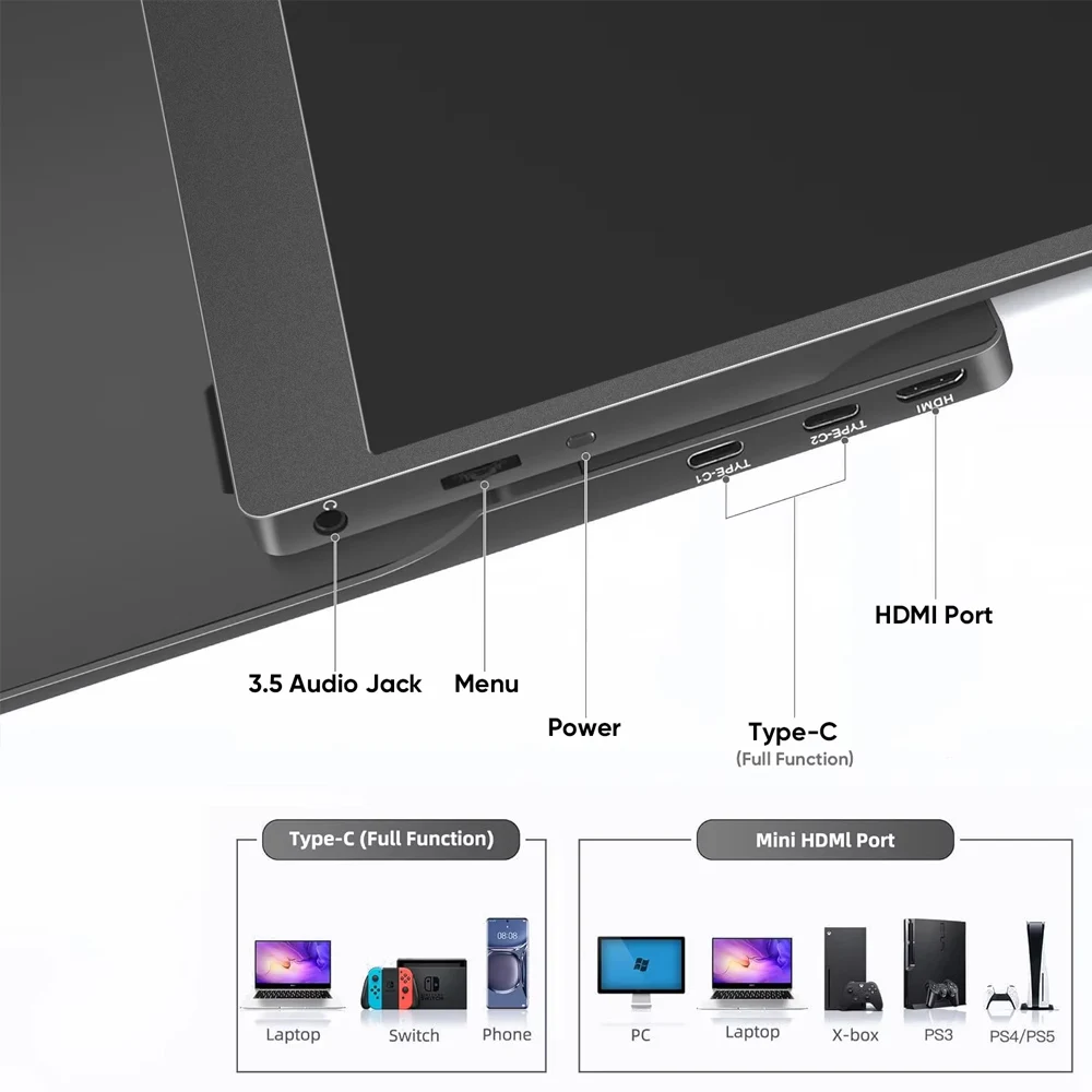 13.3인치 60Hz HD 72%sRGB 250니트 초슬림 백스탠드 디자인 휴대용 모니터 (Xbox, PS4/5, 스위치, 휴대폰, 게임용 노트북 확장용)