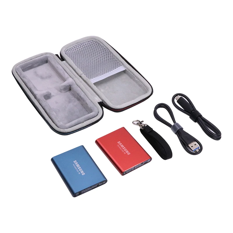 EVA Shockproof Carry Case for 2 Samsung T5 / T3 /T7 Portable SSD 250GB 500GB 1TB 2TB USB 3.1 External Solid State Drives portable hard drive bag hard drive case