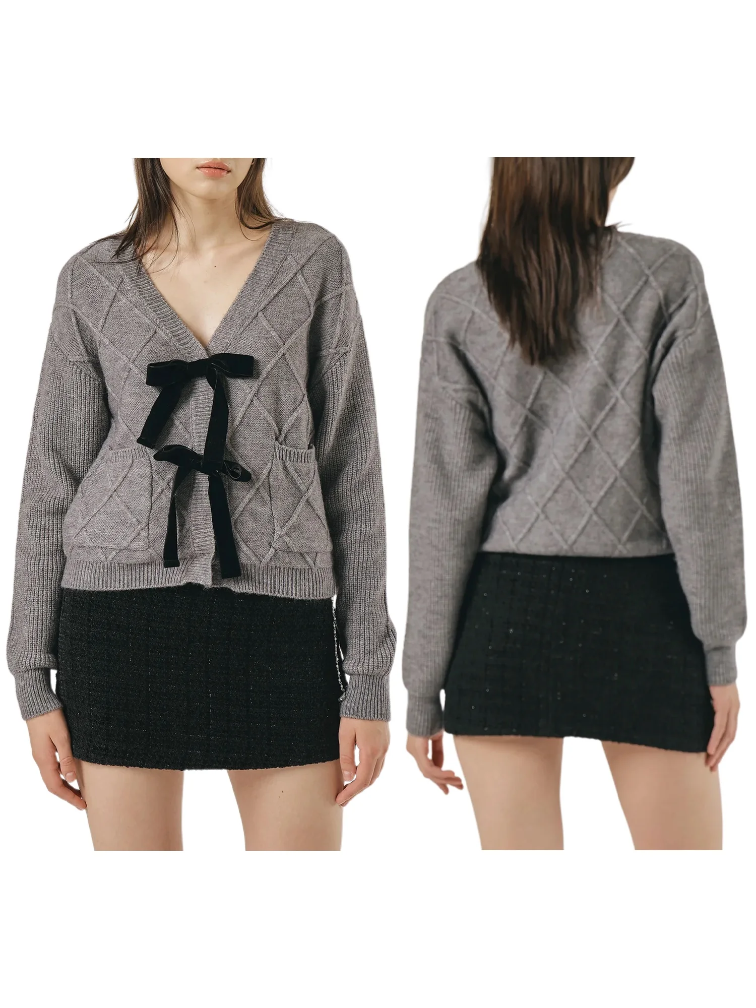 Women s V-Neck Cable Knit Sweater Long Sleeve Button Down Cardigan Fall Winter Casual Solid Color Pullover Sweater