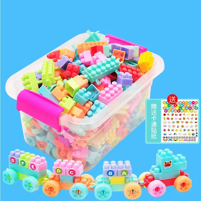 108/256Pcs Building Blocks with Cartoon Stickers Children Small Particle Assembly Toy Creative Educational Toys Gift for Kid Boy 2
