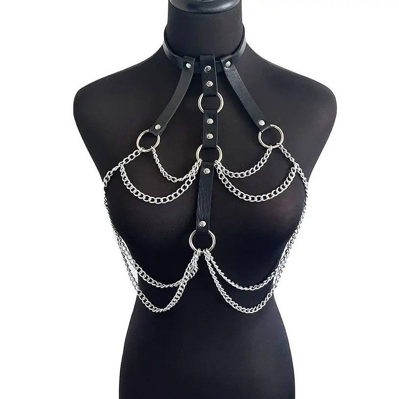 

Новинка, регулируемое кожаное сексуальное нижнее белье, женский бюстгальтер на цепочке, подтяжки в готическом стиле, в стиле панк, нижнее белье, нагрудный ремень