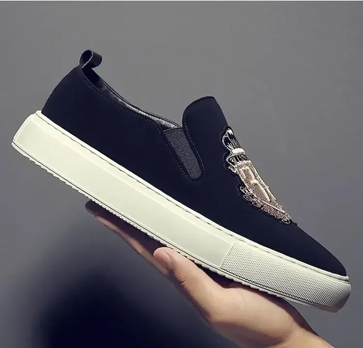 Spring Autumn New Men Leather Casual Shoes Man Slip-On Luxury Embroidery Suede Leather Flat Skate Shoes Trend Loafers 5