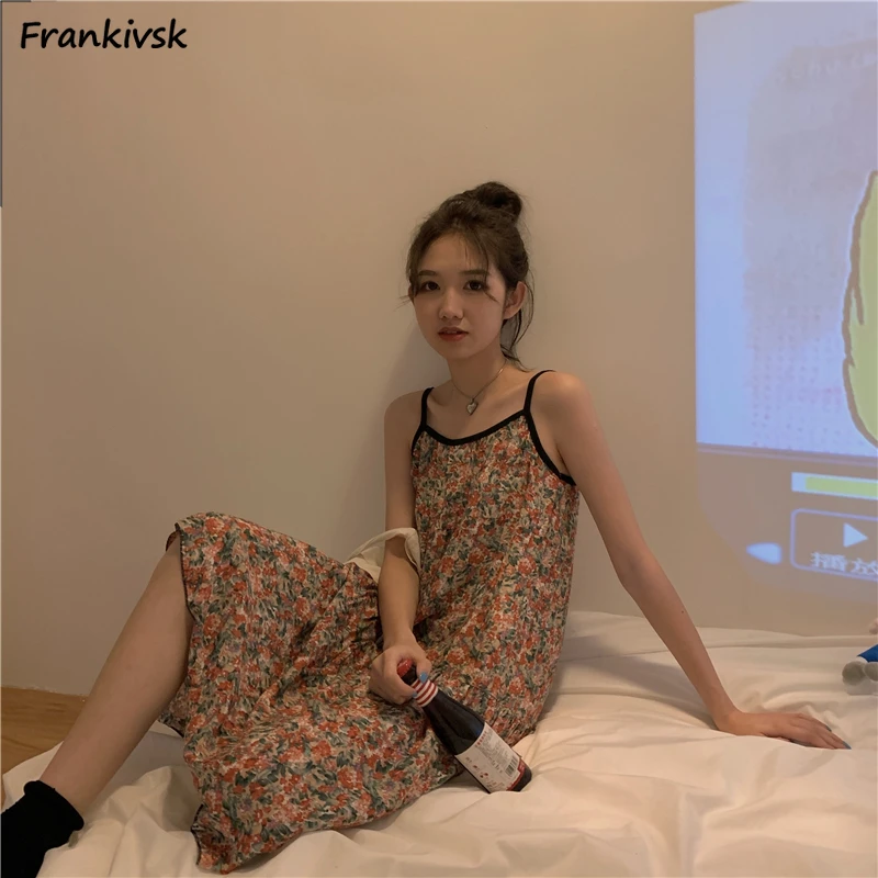 

Floral Dresses Women Sexy Simple Hotsweet Spaghetti Strap Summer Fashion All-match Knee-length Hipster Aesthetic College Popular