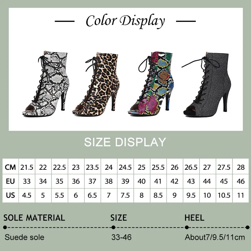 SWDZM Latin Dance Shoes Party Boots High Top Women's Sexy stilettos Leopard Dance Booties for ladies Pole Ballroom Dance Shoes 6