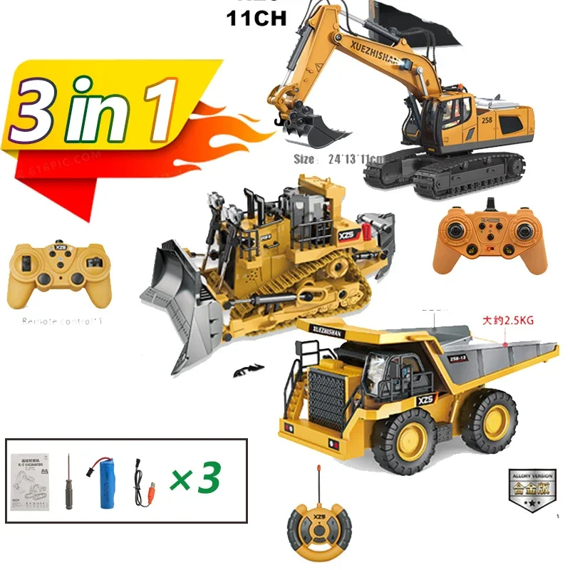 1:24 9CH RC Bulldozer Truck Car 11CH Crawler Type Alloy Shovel Engineering Forklift Heavy Excavator Children Toys Gifts Kids