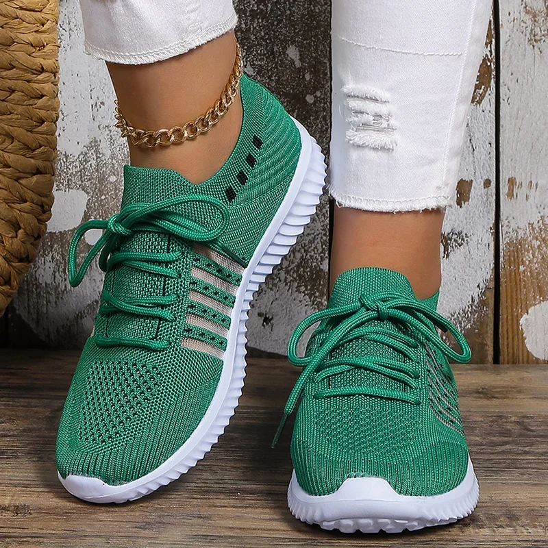 Lightweight Breathable Running Shoes for Women Non Slip Knitted Green Sneakers Woman Soft Sole Slip On Casual Flats Plus Size 43 women shoes casual shoes women sneakers women flats