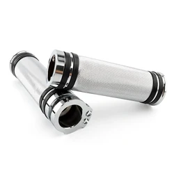 Universal Motorcycle Handlebar Grips, 22mm (Chrome hand grips)