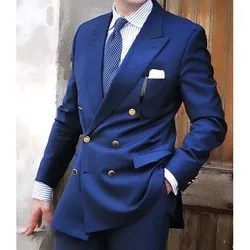 Royal Blue Men Suits High Quality Double Breasted Peak Lapel Blazer Wedding Groom Outfits Blazer Luxury 2 Piece Jacket Pants Set