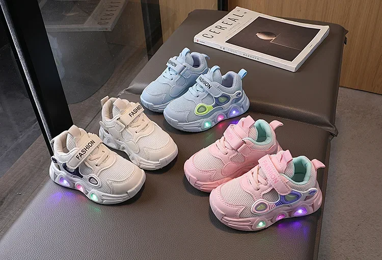 Tennisschuhe LED Kinder Modedesigner Casual Sneakers für Jungen Mädchen Mesh Atmungsaktive Sportschuhe Baby Beleuchtete Schuhe – Detail 4