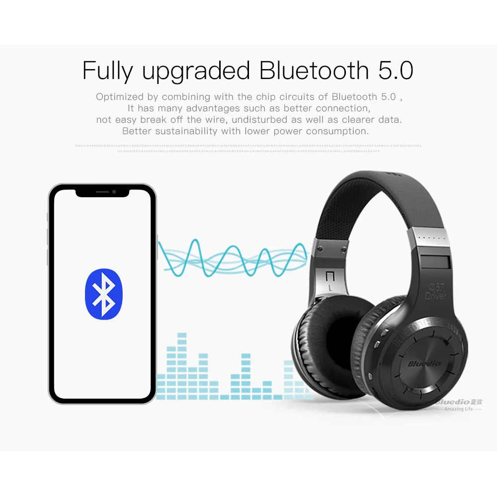 Bluedio HT Wireless Headphones Bluetooth 5.0 HIFI Sound Wired Headset 57mm Loudspeaker Built-in Microphone 650mAh Battery 3