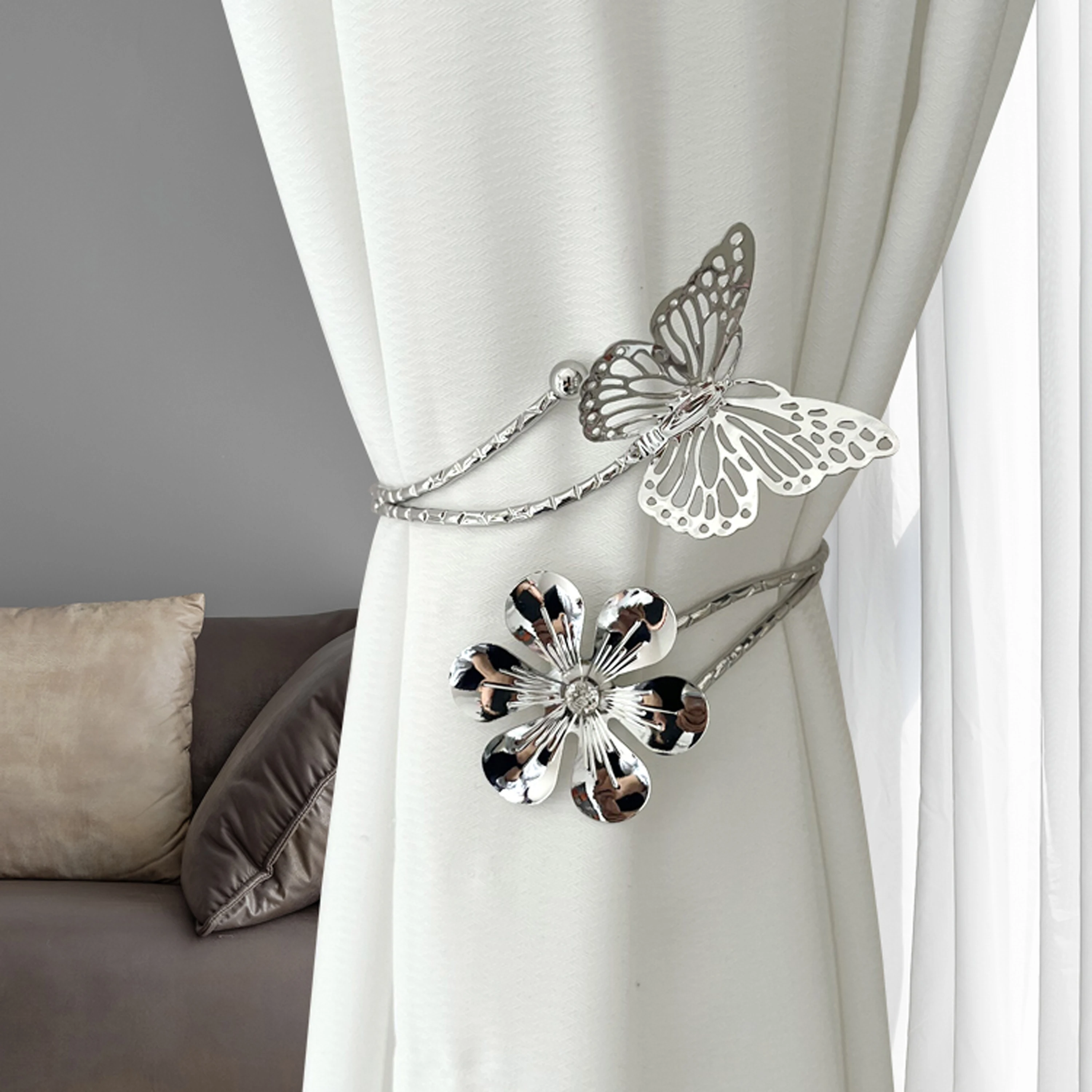 2pcs Modern Minimalist French Metal Curtain Tiebacks Simple Cutout Design Floral and Elegant Butterfly Curtain Fasteners