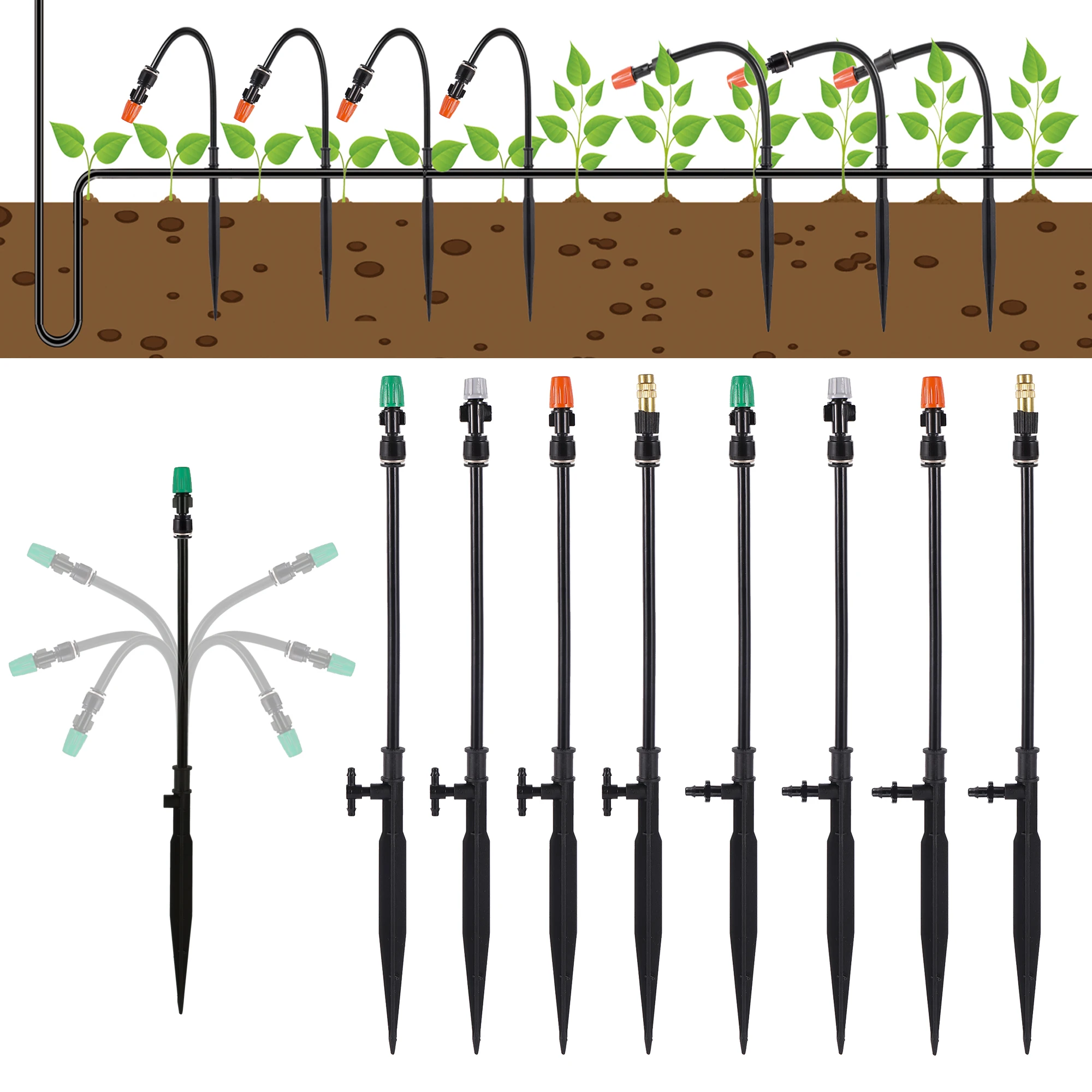 

8 Types Greenhouse Watering Sprinkler Dripper Drip Irrigation Garden Adjustable Mist Emitters Stake Micro Spray Rotating Nozzle