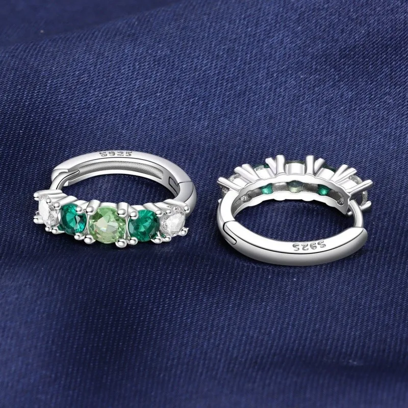 MISEFF Real 925 Sterling Silver Earring Gradual Change Green Blue Colored Zircon Hoop Earrings Engagement Wedding Jewelry Gifts