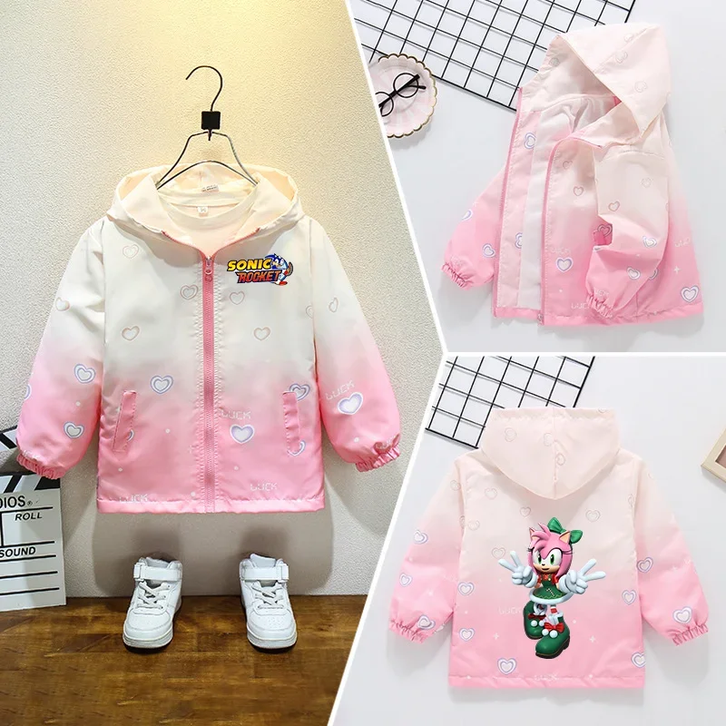 Chaqueta de manga larga para niñas de Sonics, cortavientos, ropa holgada con estampado, chaqueta de manga larga con cremallera, abrigos a prueba de viento, chaquetas para bebés