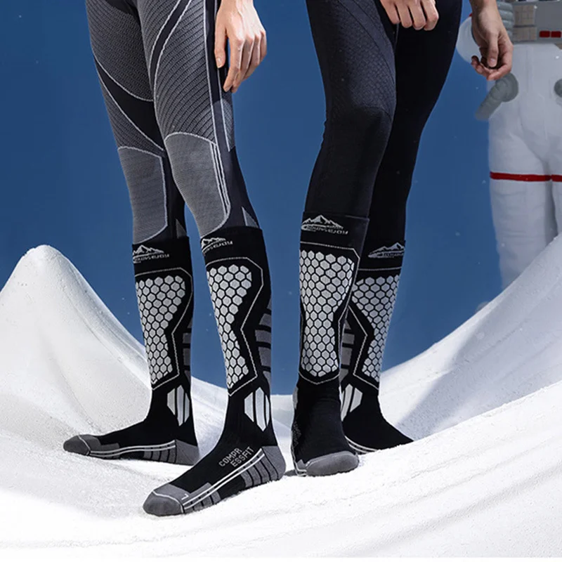 Ski Socks Winter Warm Wool Ski Socks Compression Anti-sprain Breathable Quick-drying Non-slip Outdoor Sport Long Tube Snow Socks Men Women