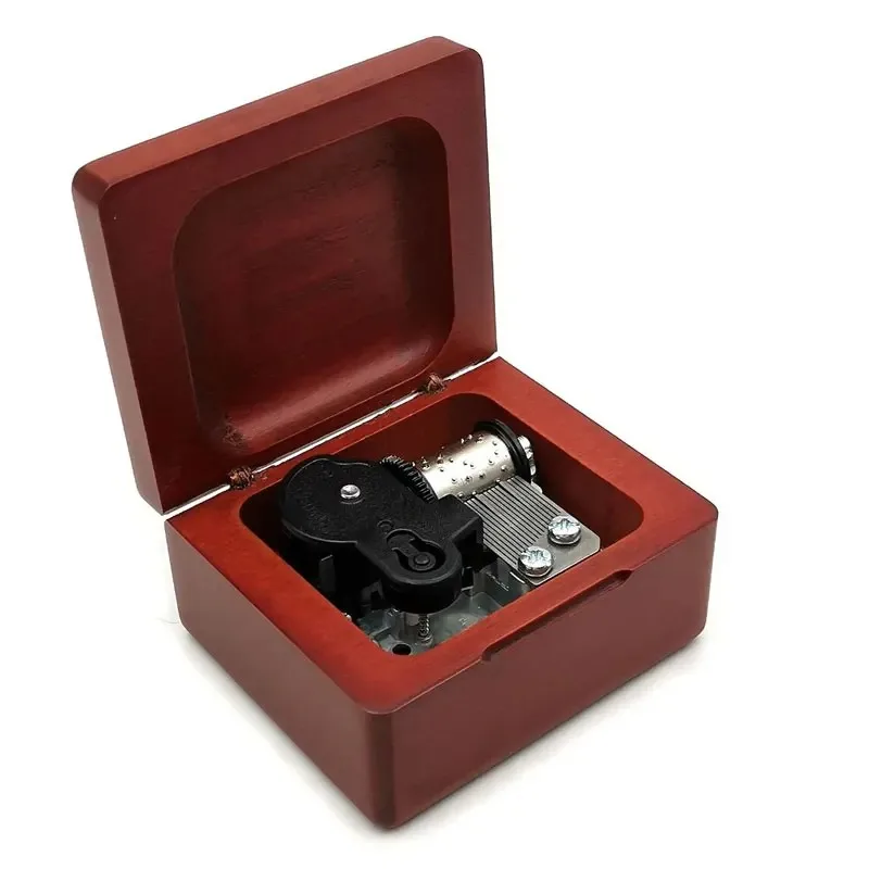 Antique Engraved Wooden Music Box Gift with Wind-Up Mechanism