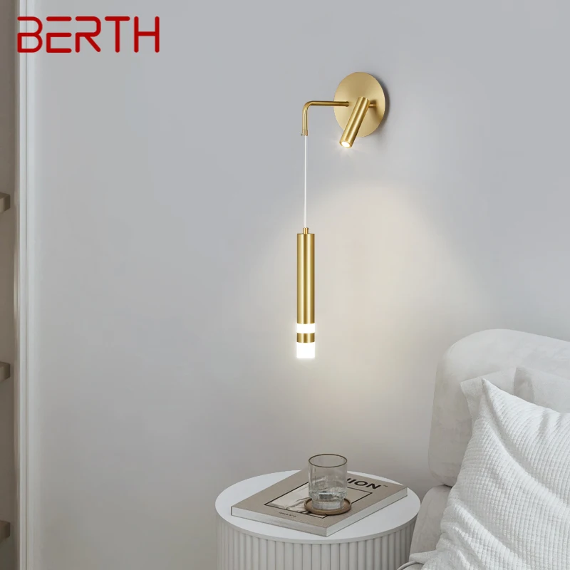 

BERTH Contemporary Gold Copper Bedside Light LED Simply Creative Brass Sconce Lamp for Home Living Room
