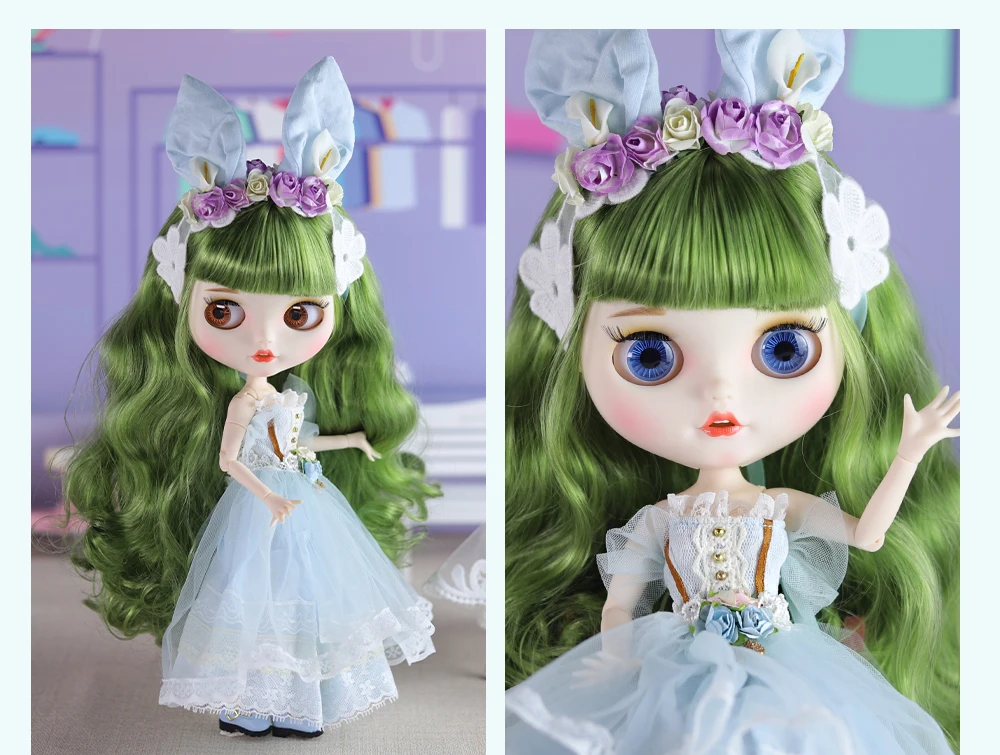 Zoey – Premium Custom Neo Blythe Doll with Green Hair, White Skin & Matte Smiling Face 9 Zoey – Premium Custom Neo Blythe Doll with Green Hair, White Skin & Matte Smiling Face 9