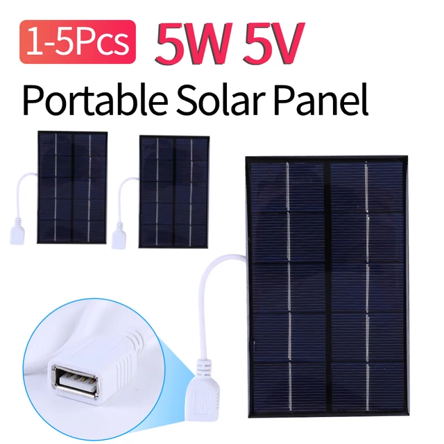 1-5Pcs 5W 5V Solar Charging Panel Polysilicon USB Solar Panel Charger for 3-5V Battery/Phone Charging for Outdoor Camping 2