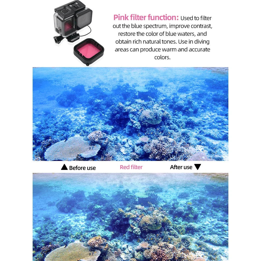 Diving Filter Lens Cap Set for Action Cameras - Red, Purple, Pink Protective Lenses for Underwater Photography