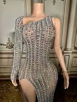 Sexy Pink Mesh Party Dress Hollow Out Sleeveless Prom Gowns Pageant Dinner Night Wear for Women High Slit Performance Costumes 1