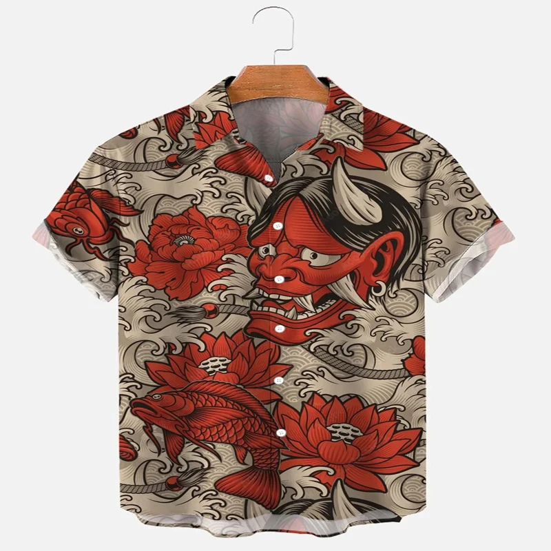 Vintage Demons and Monsters Print Hawaiian Shirt 3D Printed Hawaiian Shirt for Men and Women Casual Shirt Unisex demons