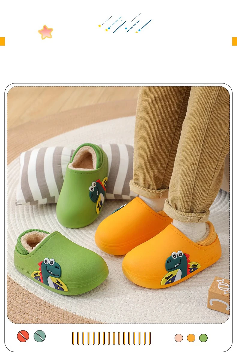 Description Picture 4 of itemNew children's cotton shoes waterproof cute for both boys and girls autumn and winter indoor with plush warm cotton slippers