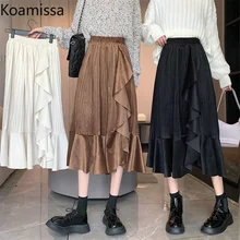 

Koamissa Solid Women Ruffled Pleated Long Skirt High Waist High Waist Spring Autumn Fashion Faldas 2022 New Bottom Skirts New