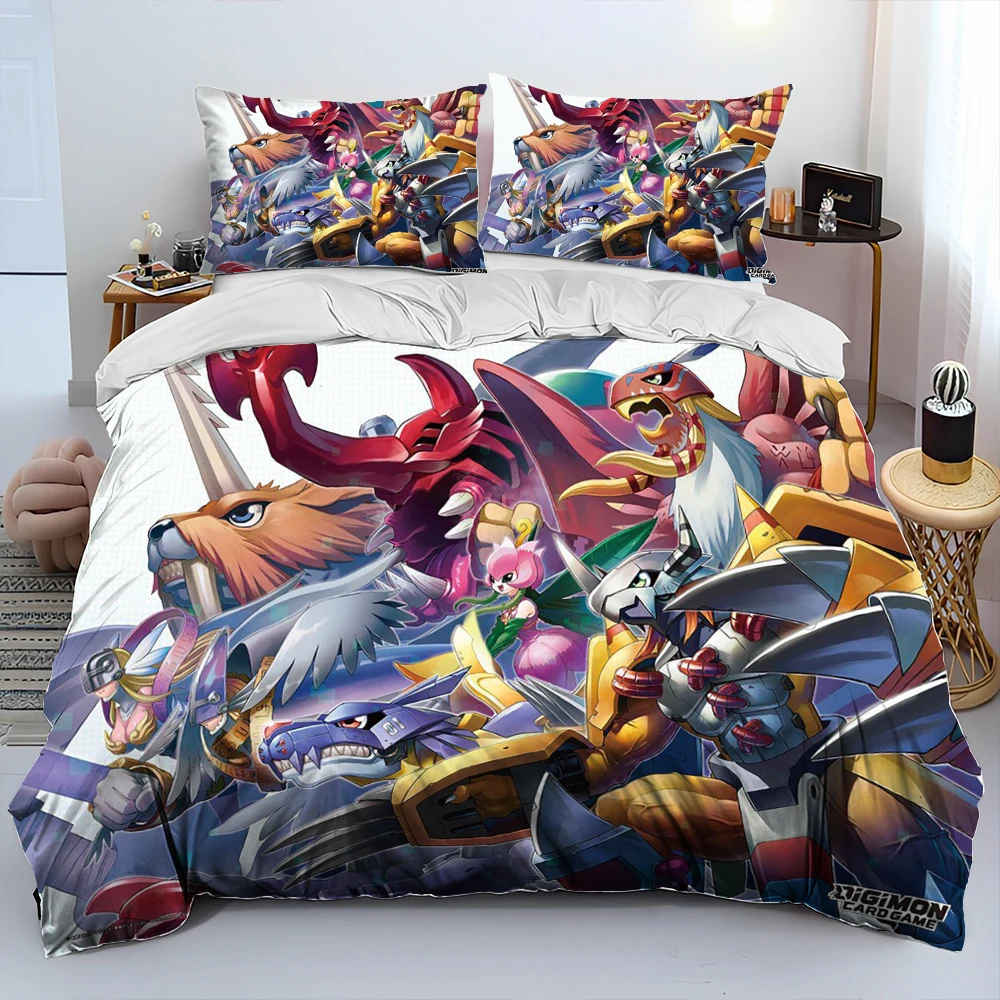 Digimon Adventure Monster Cartoon Comforter Bedding Set,Duvet Cover Bed Set Quilt Cover Pillowcase,king Queen Size Bedding Set 5