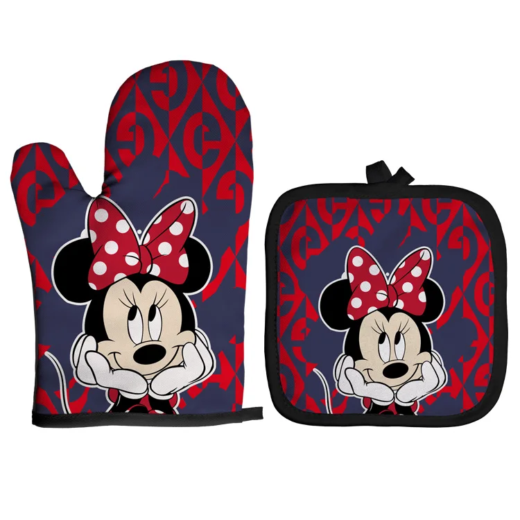 Silicone Oven Mitts Kitchen Gloves Silicone Oven Gloves Mickey Mouse Oven Mitts and Potholders Disney Microwave Oven Gloves Non-Slip Cooking Heat Resistant Baking Gloves for Kitchen