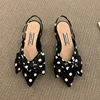 Women's Pumps Fashion Pointed Toe Bowknot Slingbacks Pumps Plaid Polka Dots Heels Slip-on Small Heel Sandals Casual Thin Shoes 3