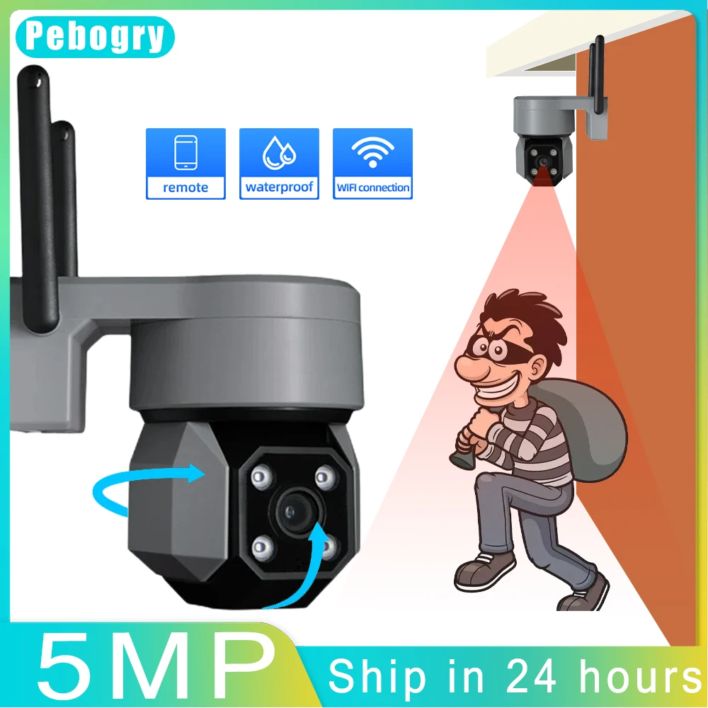 

Pebogry 5MP WIFI Camera Security Protection IP65 Waterproof Outdoor Wifi Survalance Camera PTZ Video Audio IP Camera Smart Home