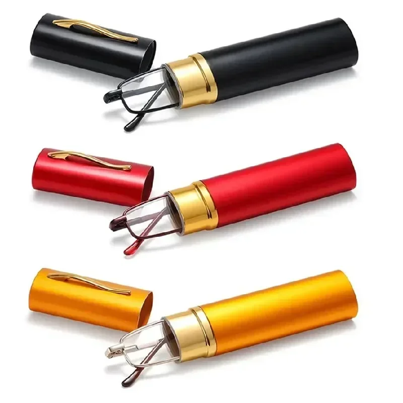 Ultralight Metal Frame Anti-Blue Light Reading Glasses with HD Lenses and Portable Pen Holder