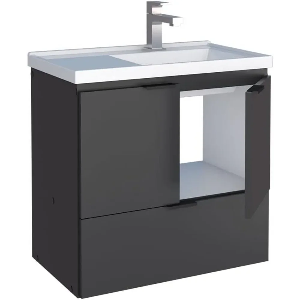 24" Floating Bathroom Vanity and Cultured Marble Sink with Soft Close Door 4