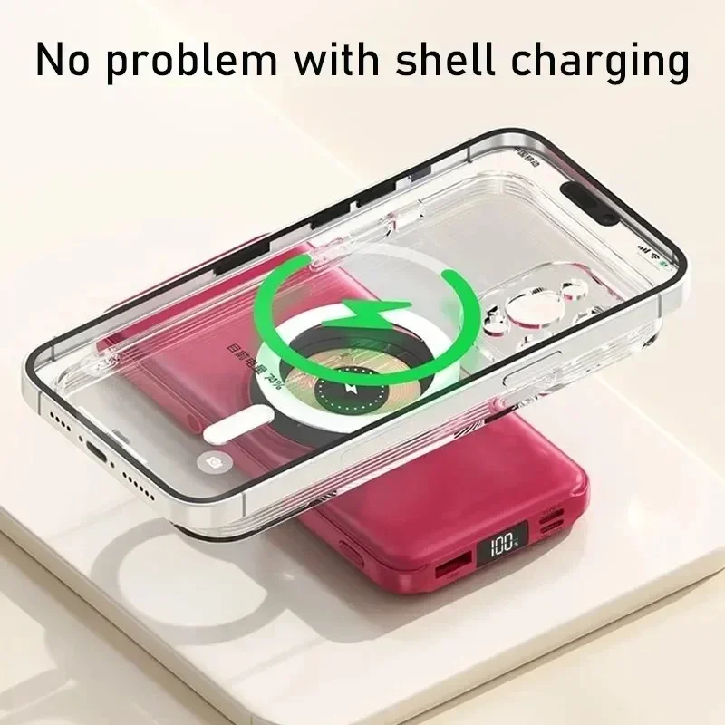 무선 보조배터리, 200000mAh, 빠른 자기 흡입, 휴대용, 내장 케이블, 3 인 1 내구성 모바일 전원 공급 장치