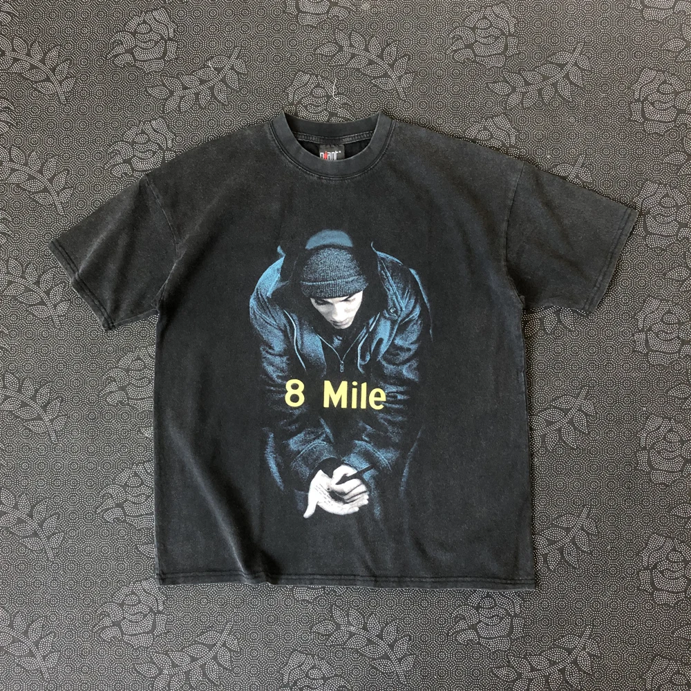 

Frog drift Streetwear Vintage Retro Rapper Eminem Character Graphics Washing Oversized Loose Tee Tops t shirt for Men
