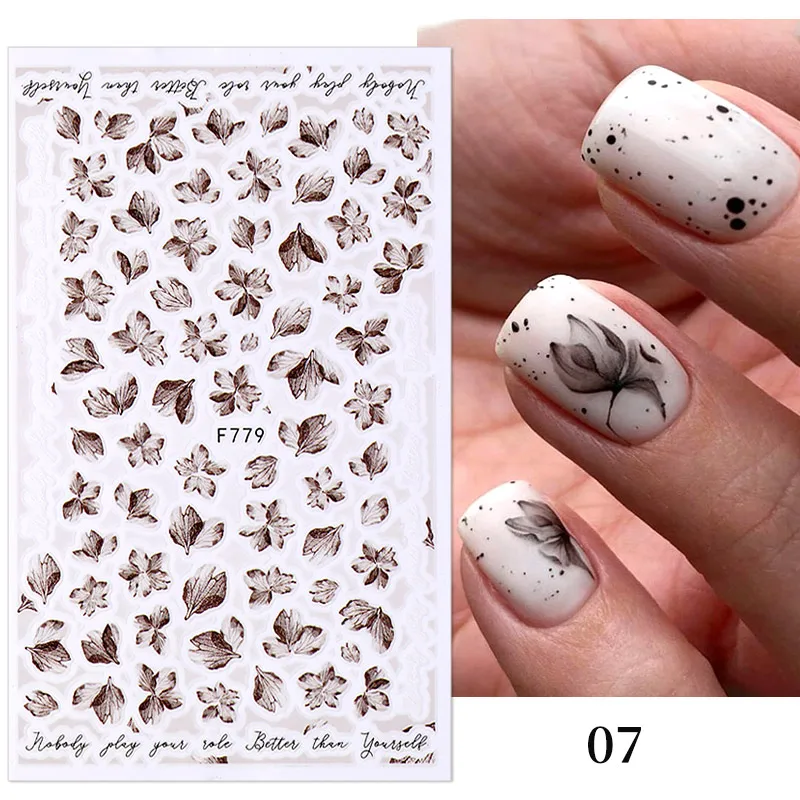 Maple Leaf Flower Gel Nail Sticker Rendering Nail Decals Sliders For Nails Black And White Butterfly Press On Nails Nail Supplie