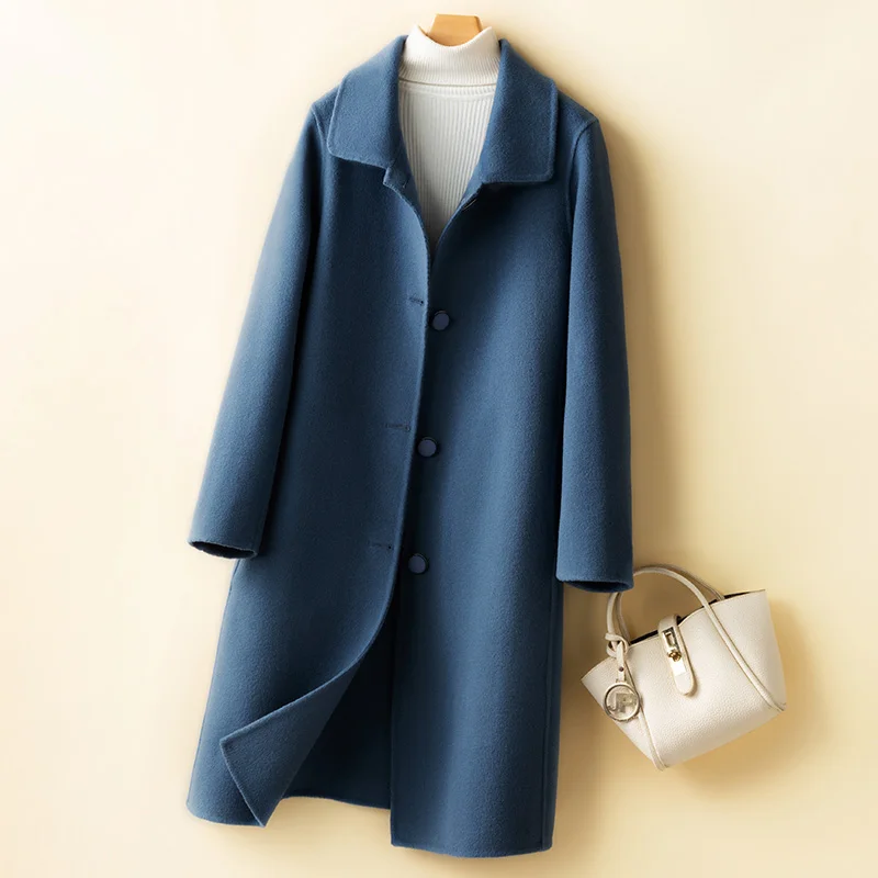 

Winter Doll Collar Cashmere Overcoat Mid-length Loose Black Wool Coat Women Fashion 2023 Autumn Blends Jacket Red Outerwear A258