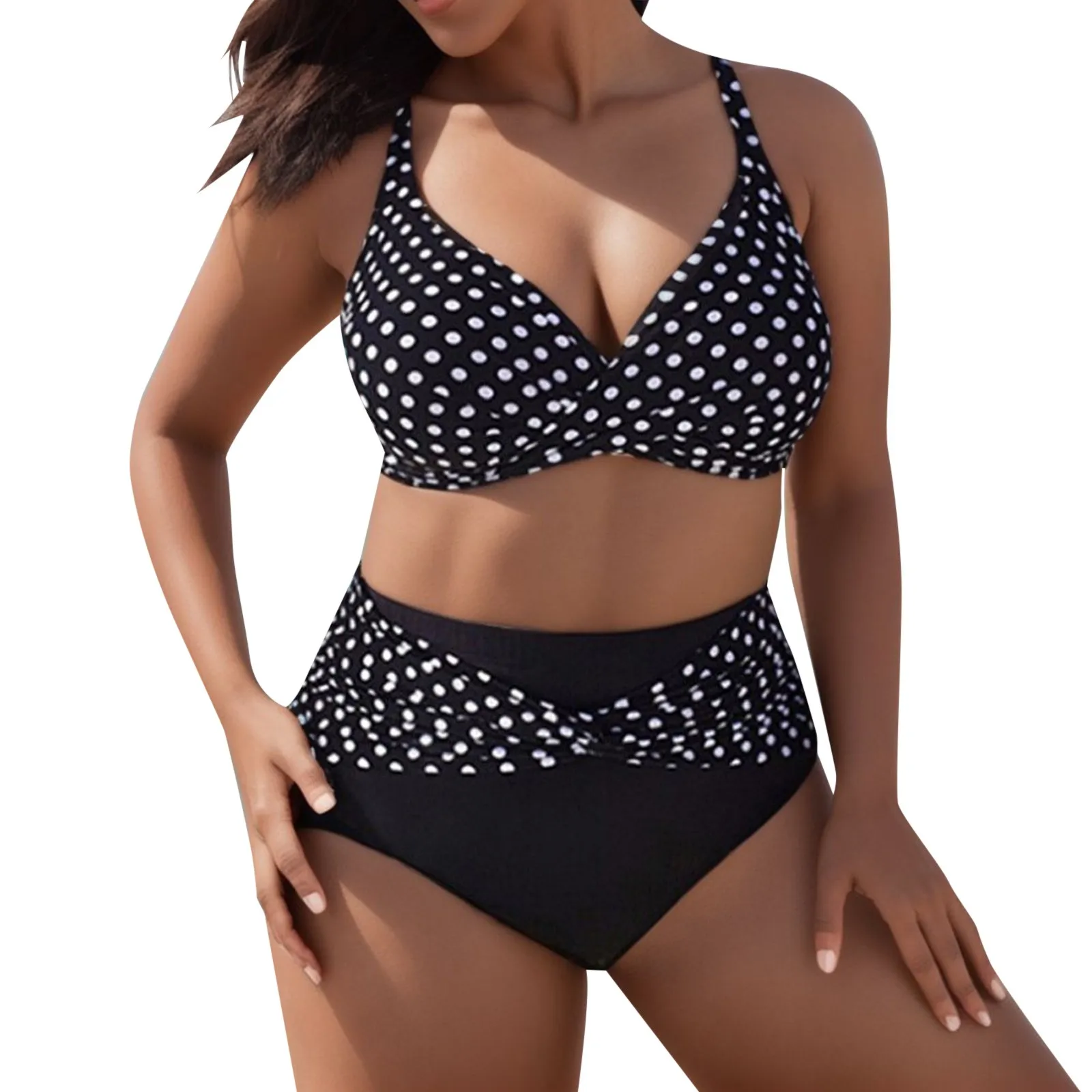 

Plus Size Women Bikini Sets Two Piece Polka Dots Print High Waist Push Up Swimsuits Padded Swimwear Beach Suit Juniors Bikinis